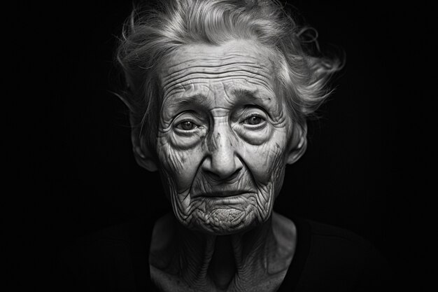 悲しい女性のモノクロム肖像画