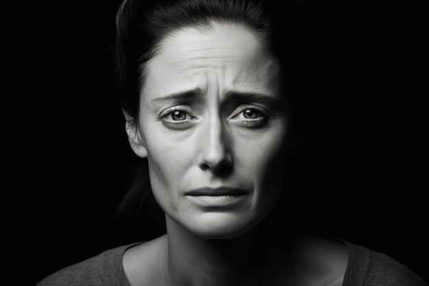 Monochrome portrait of sad woman