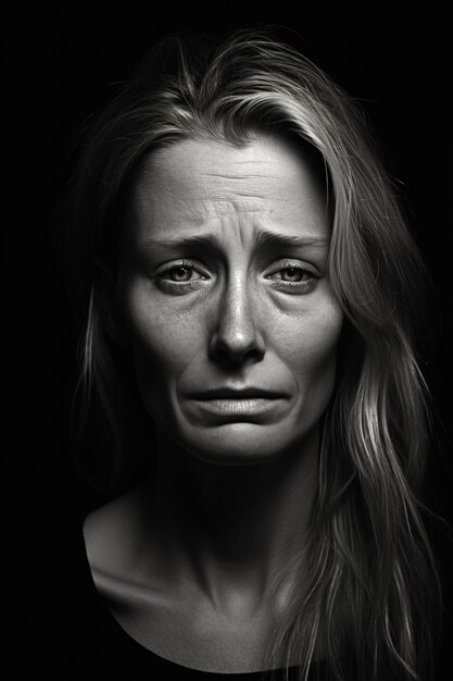 Monochrome portrait of sad woman