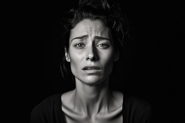 悲しい女性のモノクロム肖像画