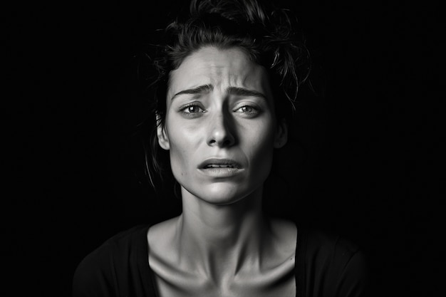 Monochrome portrait of sad woman