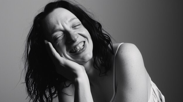 Free photo monochrome portrait of woman showing vulnerability and self-acceptance