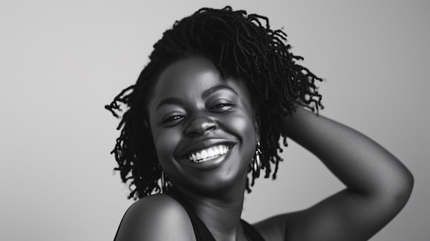 Free photo monochrome portrait of woman showing vulnerability and self-acceptance