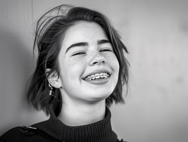 Free photo monochrome portrait of woman showing vulnerability and self-acceptance