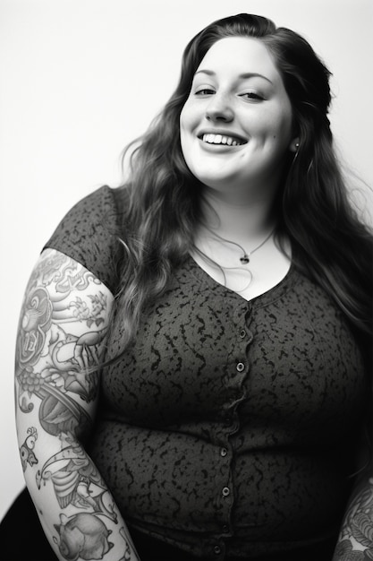 Monochrome portrait of woman with tattoos