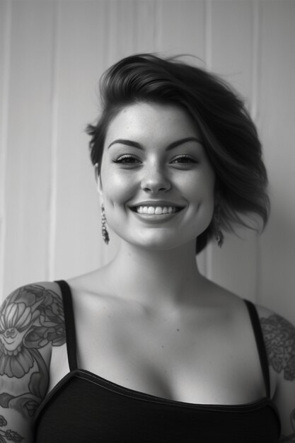 Monochrome portrait of woman with tattoos