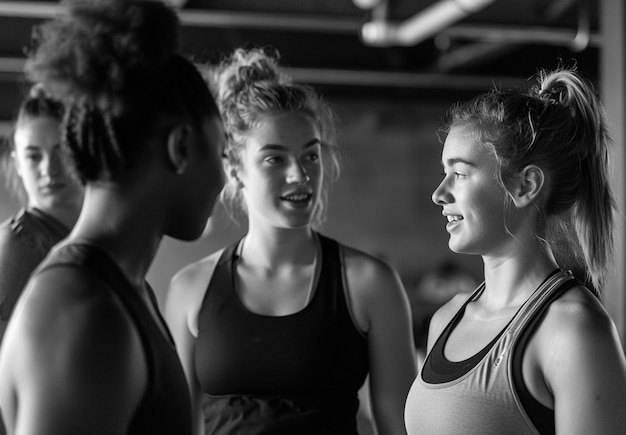 Foto gratuita ritratto monocromatico di donne in palestra