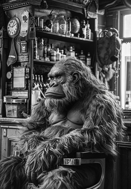 Monochrome representation of hairy beast or sasquatch