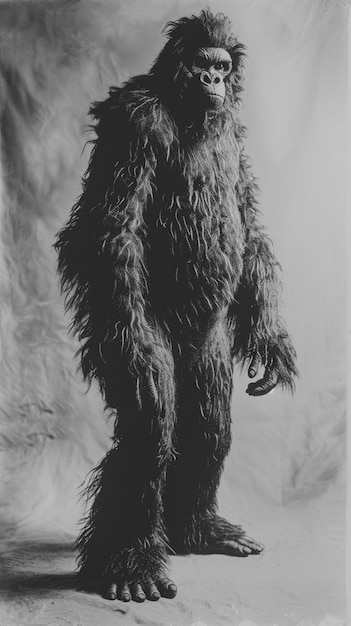 Foto gratuita rappresentazione monocromatica di bestia pelosa o sasquatch