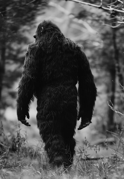 Monochrome representation of hairy beast or sasquatch