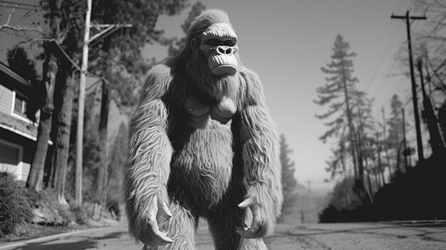 Monochrome representation of hairy beast or sasquatch