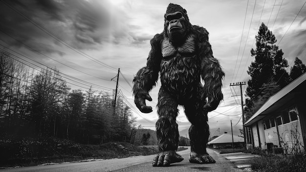 Foto gratuita rappresentazione monocromatica di bestia pelosa o sasquatch