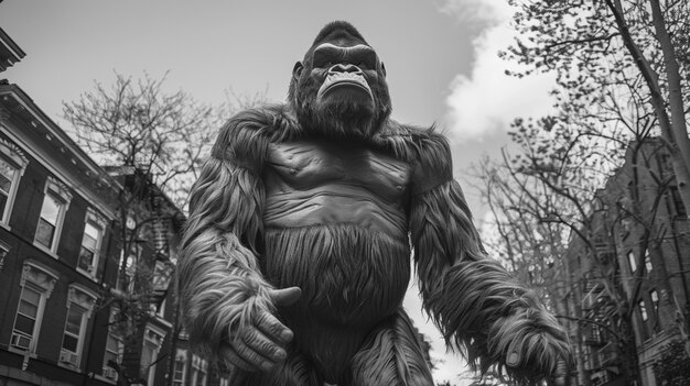 Monochrome representation of hairy beast or sasquatch