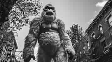 Foto gratuita rappresentazione monocromatica di bestia pelosa o sasquatch