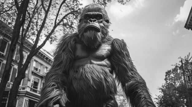 Monochrome representation of hairy beast or sasquatch