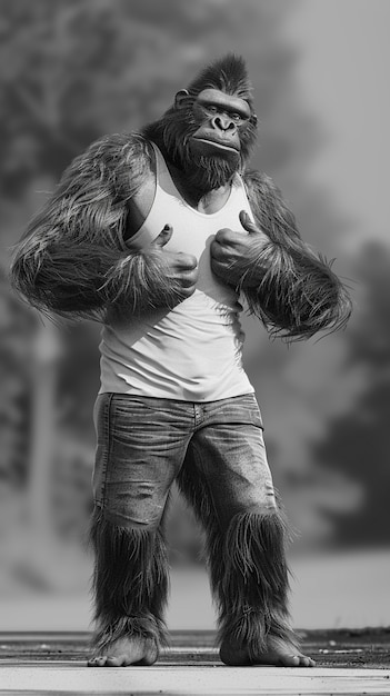 Monochrome representation of hairy beast or sasquatch