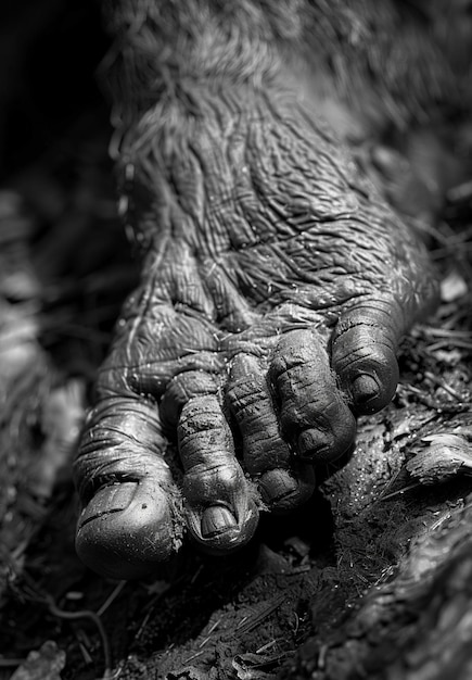 Foto gratuita rappresentazione monocromatica di bestia pelosa o sasquatch