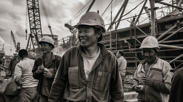 Бесплатное фото monochrome scene depicting life of workers on a construction industry site