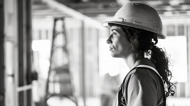 Foto gratuita scena monocromatica che raffigura la vita dei lavoratori in un cantiere dell'industria edile