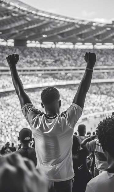 monochrome soccer fans cheering