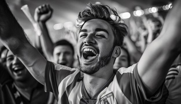 monochrome soccer fans cheering