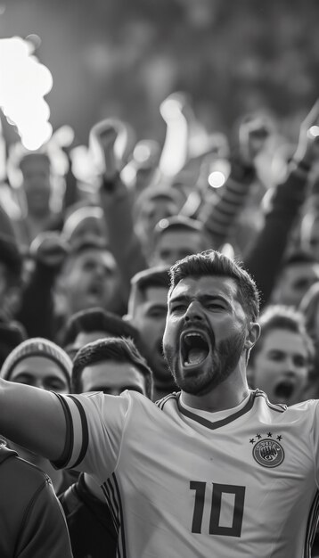 monochrome soccer fans cheering