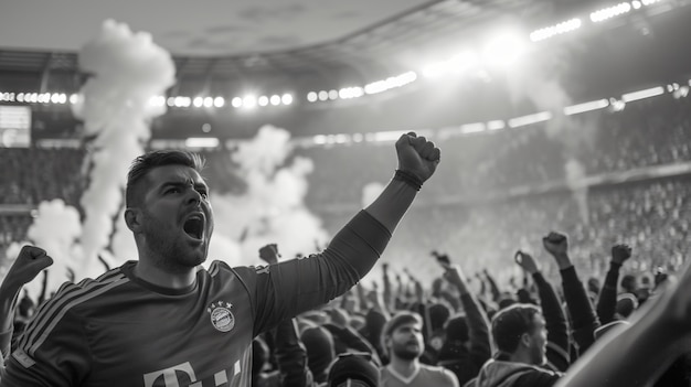 Free photo monochrome soccer fans cheering