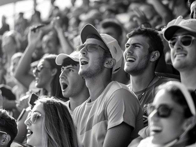 Free photo monochrome soccer fans cheering