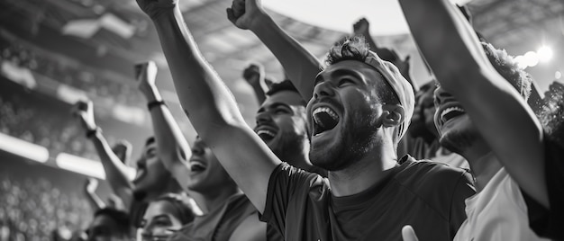 Free photo monochrome soccer fans cheering