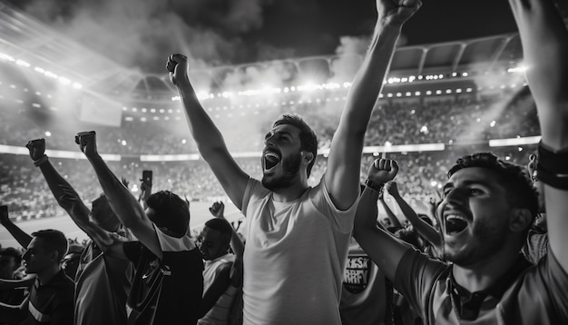 Free photo monochrome soccer fans cheering