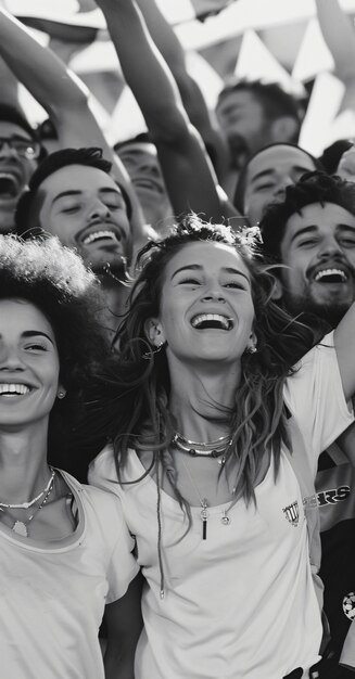 monochrome soccer fans cheering