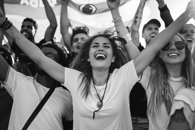 Foto gratuita i tifosi di calcio monocromatici che applaudono