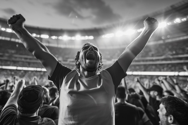 Free photo monochrome soccer fans cheering