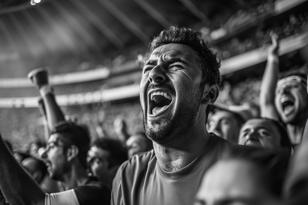 Free photo monochrome soccer fans cheering