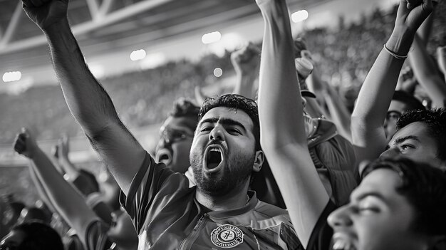 monochrome soccer fans cheering