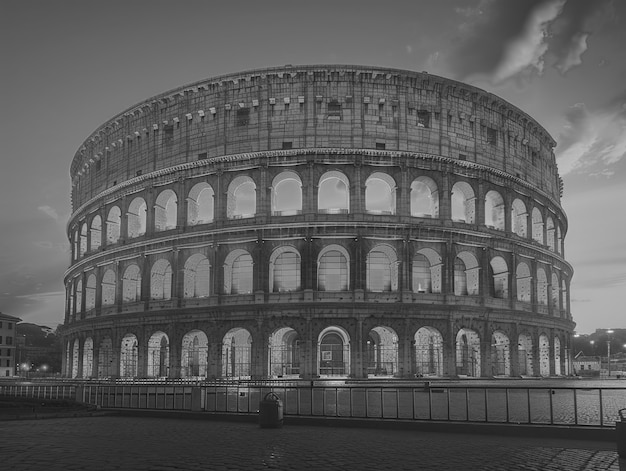 Foto gratuita vista monocromatica del colosseo per la giornata del patrimonio mondiale