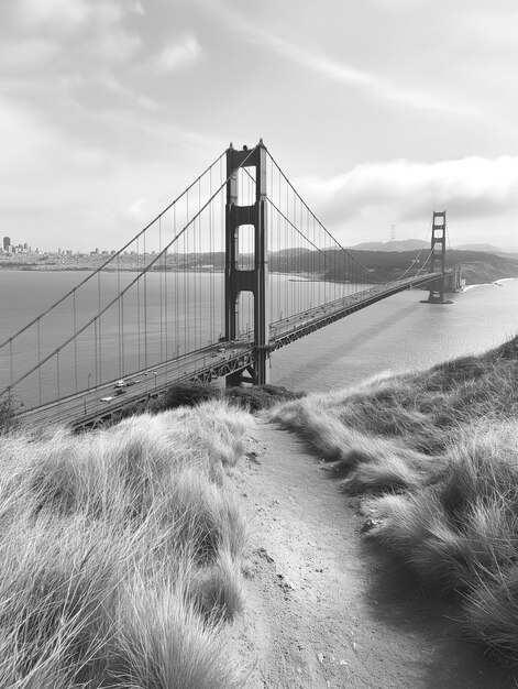 Monochrome view of golden gate bridge for world heritage day