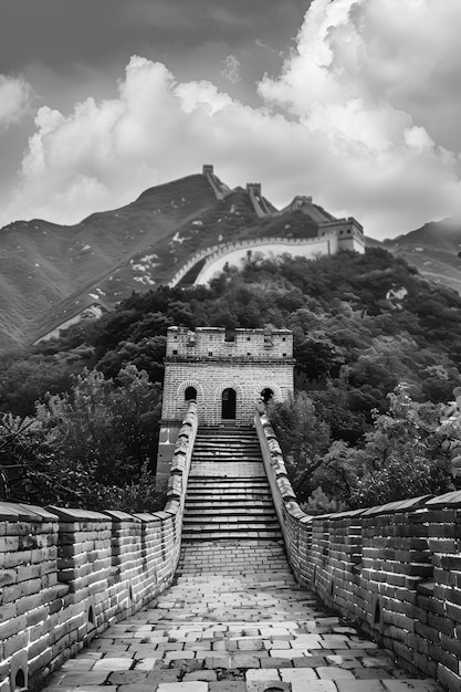 Free photo monochrome view of the historic great wall of china