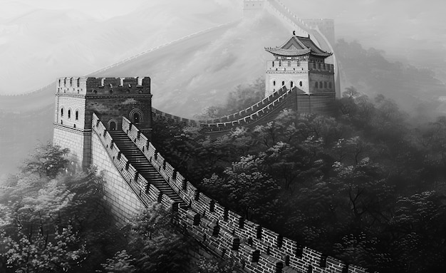 Foto gratuita monochrome view of the historic great wall of china