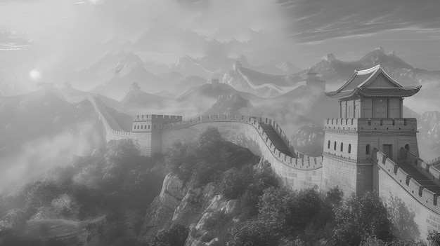 Foto gratuita monochrome view of the historic great wall of china