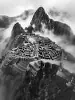 Free photo monochrome view of machu picchu for world heritage day