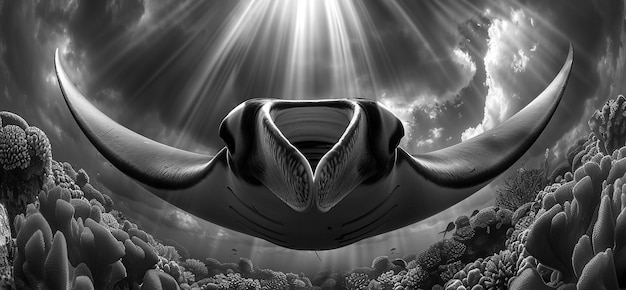 Free photo monochrome view of manta ray animal underwater