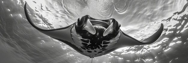Foto gratuita vista monocromatica di una manta sotto l'acqua