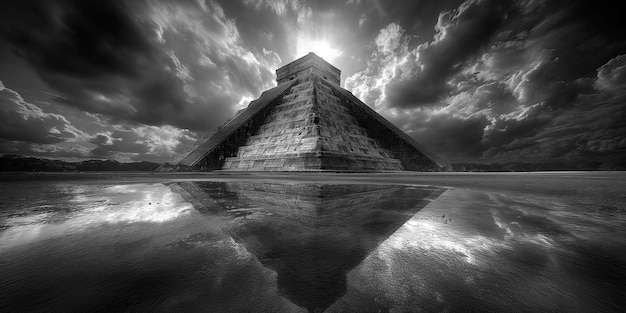 Monochrome view of mesoamerican pyramids for world heritage day