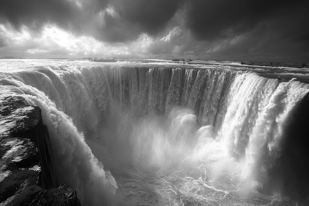 Foto gratuita vista monocromatica delle cascate del niagara per la giornata del patrimonio mondiale