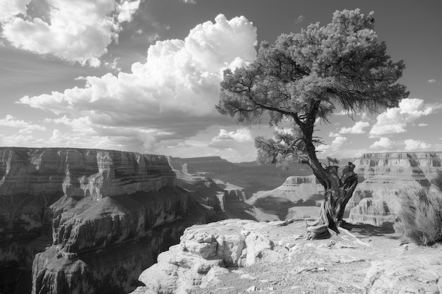 Бесплатное фото Монохромный вид гранд-каньона в день всемирного наследия