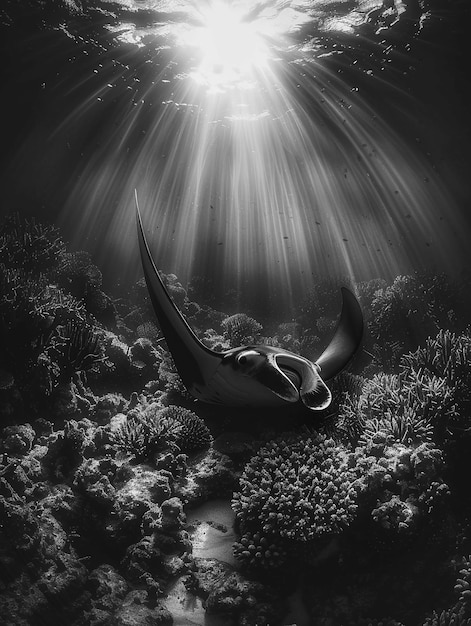 Бесплатное фото Одноцветный вид манты под водой