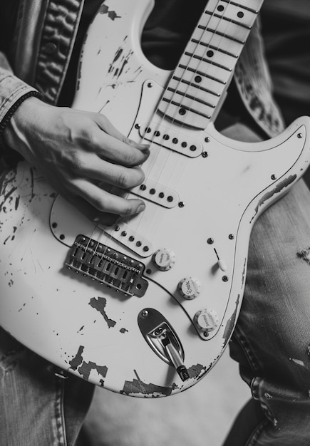 무료 사진 전기 기타 를 연주 하는 사람 의 단색 시각
