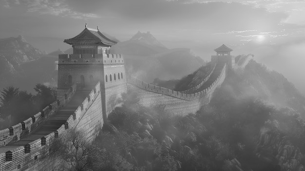 무료 사진 monochrome view of the historic great wall of china