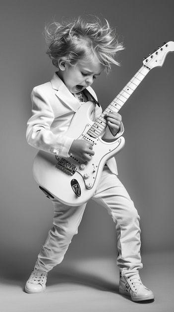 Free photo monochrome view of person playing electric guitar